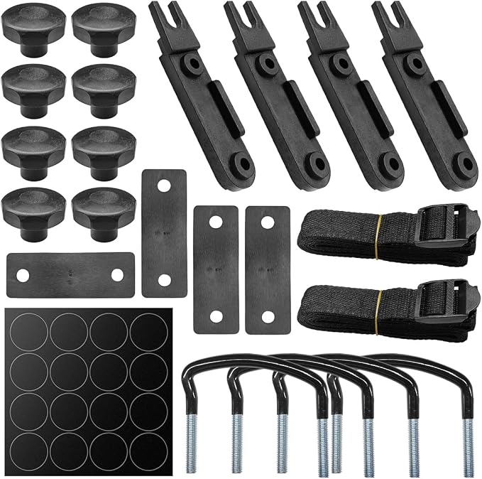 4PCS Roof Box U-Bolt Clamps, Car Roof Rack Metal Mounting Brackets with 8 Lock Nuts & 2 Straps, 83mm Inner Width Auto Rooftop Cargo Carrier Rack Installation Accessory (Black)