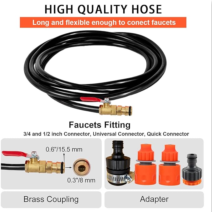 Water Fed Pole Brush Kit, Solar Panel Window Cleaner Cleaning Brush & Pole Kit Extendable Outdoor Window Cleaner W/Hose Squeegee,(Size:12FT)