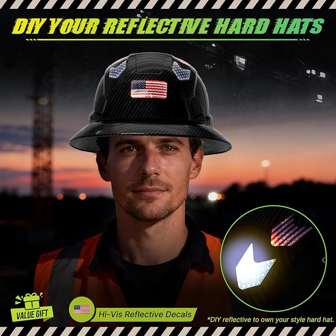 Carbon Fiber Pattern Full Brim Hard Hat with Visor-OSHA Approved Construction Safety Helmet for Men Women,ANSI Z89.1 Vented Reflective Hardhat with Hard Hat Chin Strap,6-Point Suspension