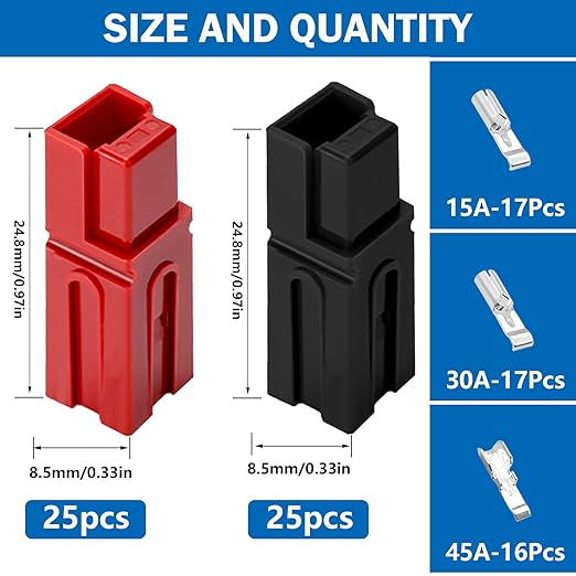 Tnisesm 100Pcs 15/30/45Amp Power Connectors, AWG10-20 Quick Disconnect Connect Battery Connector Modular Power Connectors Sets
