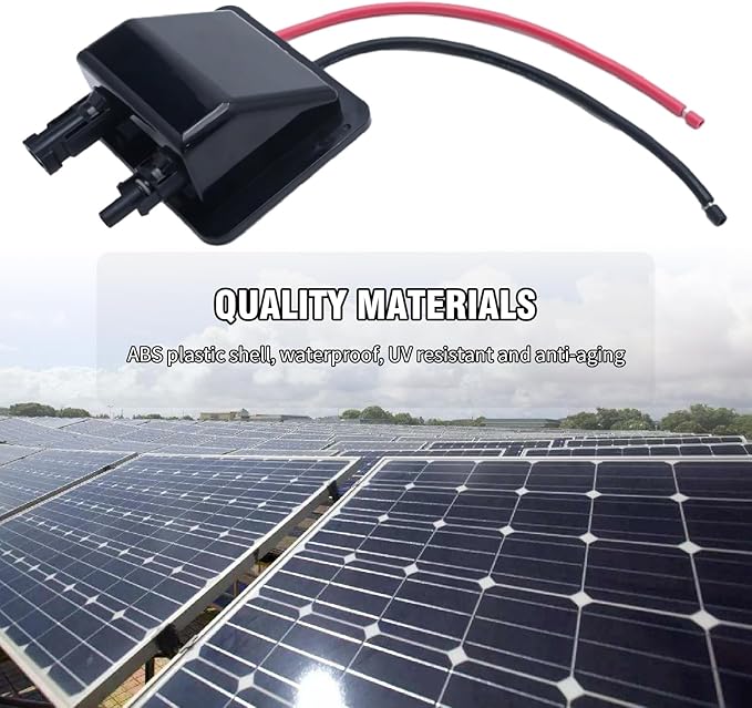 VIKKSAER Black Solar Cable Entry Gland Box, 1FT 10AWG Soft Solar Extension Cable and Connector, UV Resistance Dual Cable Entry Gland Housing on RVs, Caravans, Boats, Campers (1Ft Black)