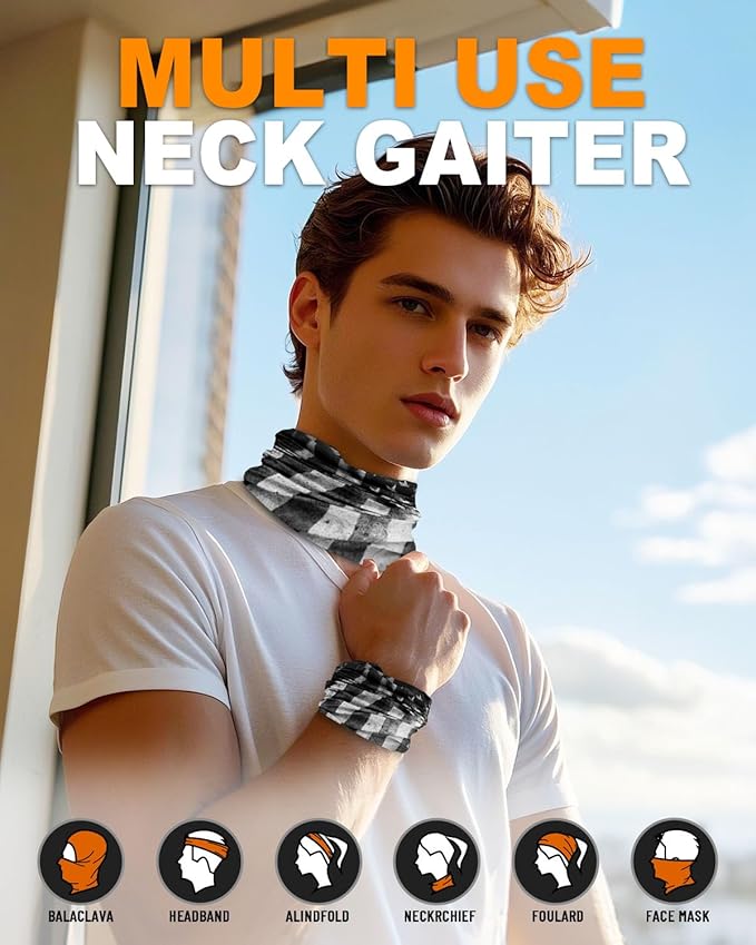 4Pack Neck Gaiter for Men Women Face Cover Mask Head Wrap Balaclava Headwear Bandana Headband Magic Scarf