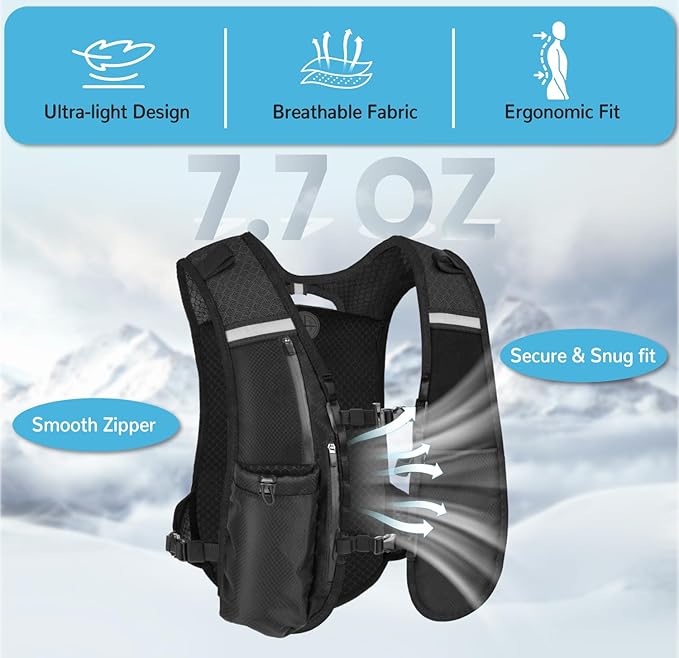 Hydration Backpack with 2L Water Bladder, Lightweight Running Vest for Women Men, Adjustable Straps, Multi-Pocket Water backpack, Breathable Running Vest for Hiking, Cycling, Climbing, Camping, Biking