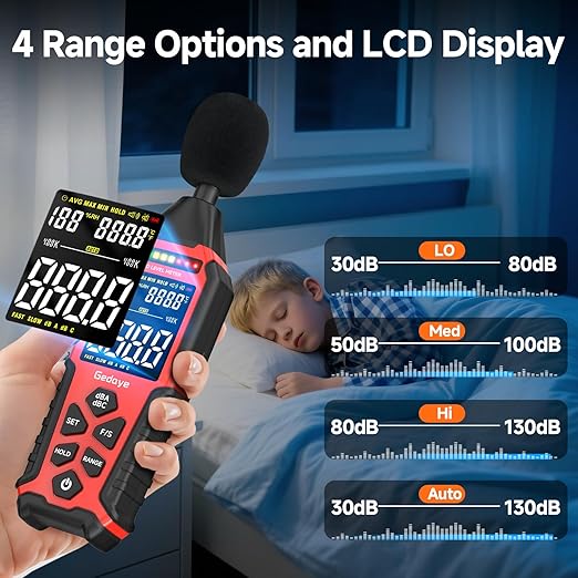 Power Supply Available Decibel Meter, Gedaye Sound Level Meter, A/C Weighted SPL Meter, Noise Measure Device 30-130dB, Noise Detector Sound Monitor Decibel Reader Classroom Factory Noisy Neighbor
