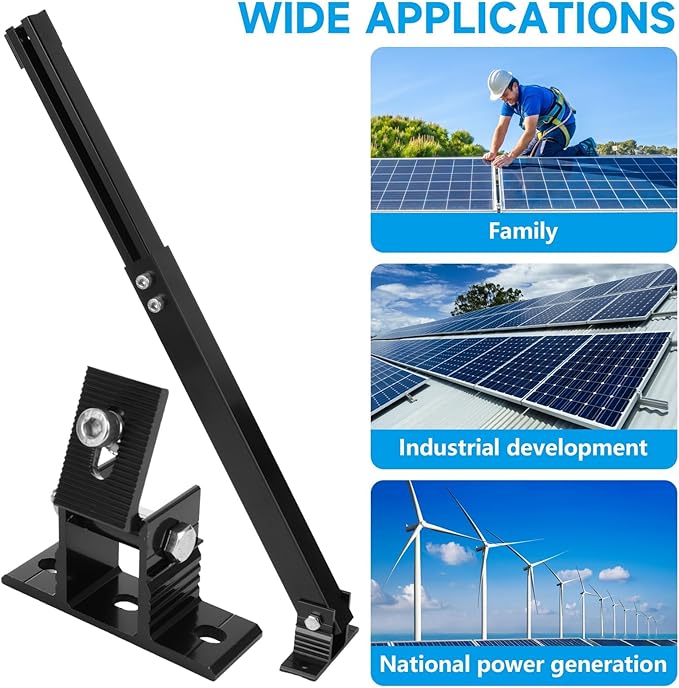 Adjustable Solar Panel Tilt Mount Brackets Aluminum Alloy Solar Panel Mounting Support up to 50 70 100 150 200 300 400 Watt Solar Panel for Flat Surface Roof RV Boat Off-Grid (Mount Only) Black