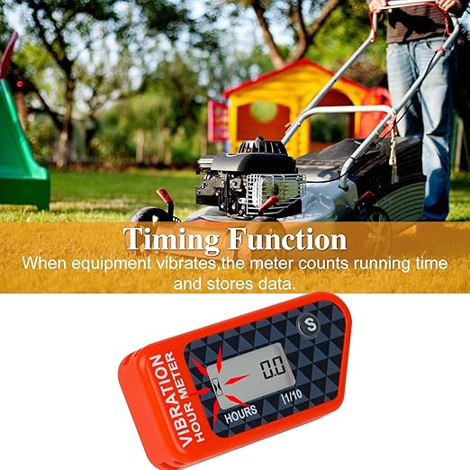 LCD Digital Hour Meter Gauge Vibration Activated,Waterproof Design,for All Vibrating Machine,Air Compressor,Generator,Lawn Mower,Motorcycle,Chainsaw (Red)