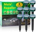 new upgrade 8PK Mole Repellent for lawns Gopher Repellent Ultrasonic Solar Powered Snake Repellent Deterrent Mole Repeller Vole Repellent Outdoor Lawns Garden Yard All Pests Sonic Spikes Stakes Chaser