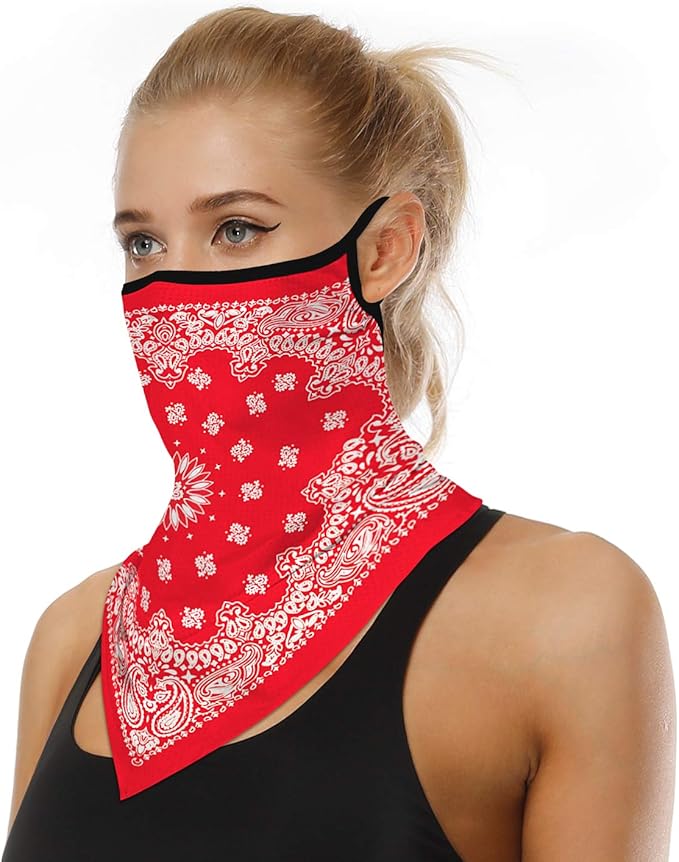 YAYOUREL Neck Gaiter Face Mask Bandanas for Men Women UV Face Scarf Cover Ear Loop Hole Facemask for Fishing Running Cycling