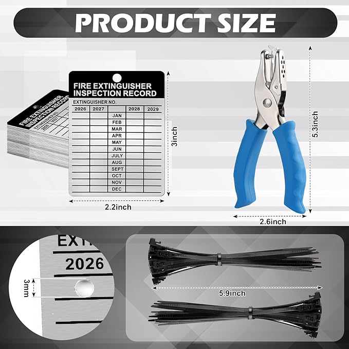 25 Sets Metal Inspection Tags Safety Inspection Tags Fire Extinguisher Inspection Sticker 2.2X3inch Fire Extinguisher Inspection Record Tag 2026-2029 with Handheld Hole Puncher for Indoor Outdoor (25)