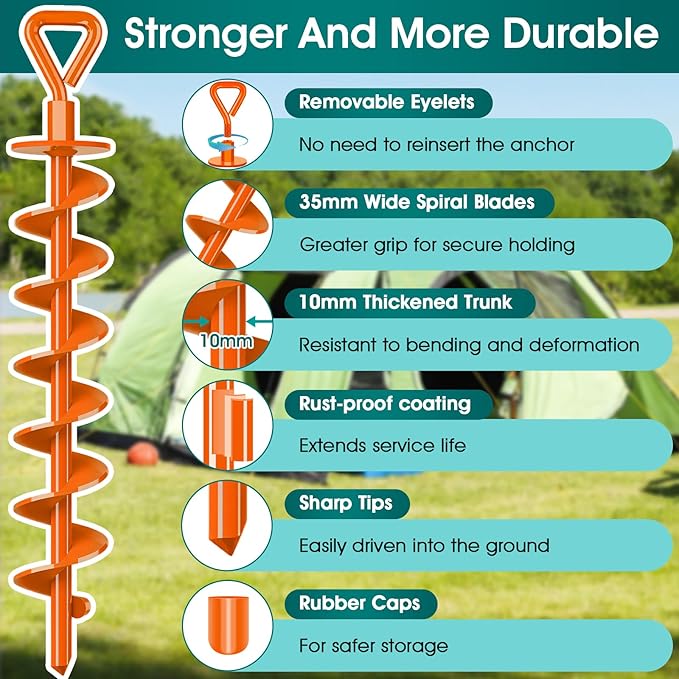 Ground Anchors Screw in, Heavy Duty Ground Trampoline Stakes High Wind Tent Stakes for Tent, Trampoline, Gazebo, Carport, Trap Anchor, Canopies, Swing Set
