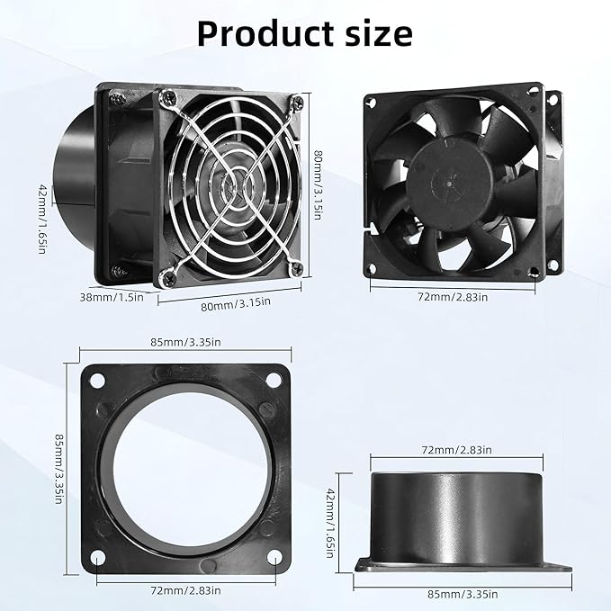 3.15" 12V Axial Exhaust Vent Fan with 3" Square to Round Duct Plate Stepless Speed Control Smoke Extractor Fan Kit for 3D Printer Enclosure Laser Engraver Soldering Small Grow Tents