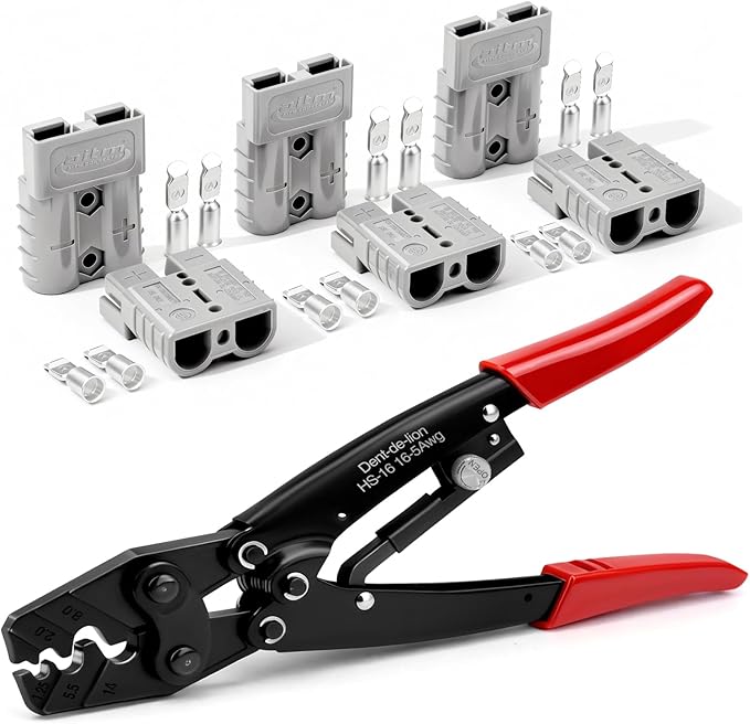 Crimping pliers with connectors and connector dust covers are used as crimping tools for 50 ampere 600V connectors, as well as clamps, terminals, cable connector, and cutting tools (6PCSgrey 6AWG)