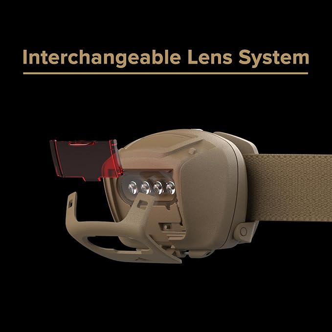 Princeton Tec Quad Tactical Headlamp with 4 Ultrabright RGB LEDs and 78 Lumens, IPX7 Water Resistance, Essential for Camping, Paddling, Trade Work, & Safety Preparedness, Sand