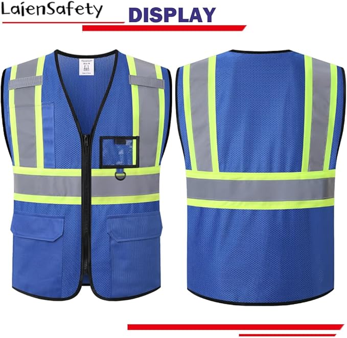 Hi Vis Reflective Safety Vest for Men Women with Multiple Pockets Mesh High Visibility Construction Work Vest,Meets ANSI/ISEA Standards(EK1-178-Blue-S)