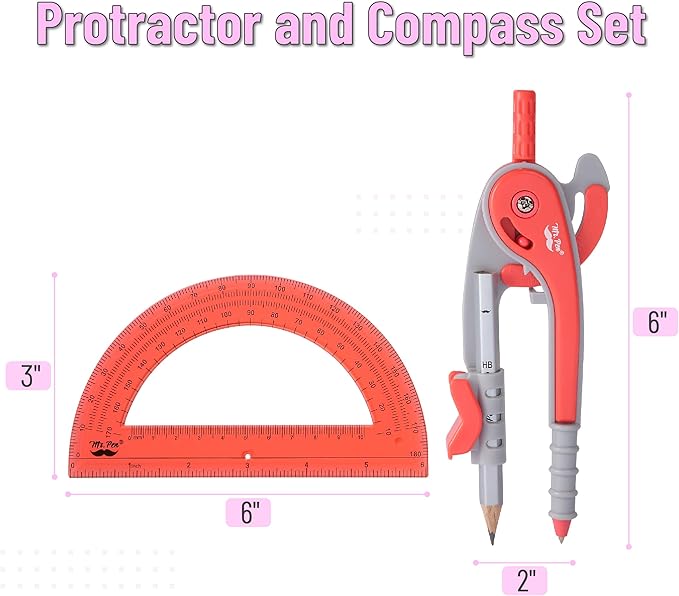Mr. Pen- Compass and Protractor Set, Math Compass for Geometry and Drawing