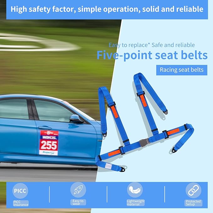 Yakitoko 1Pcs Universal 4 point Safety Harness Set 2inch Fits Go Kart,UTV,ATV,Racing Blue