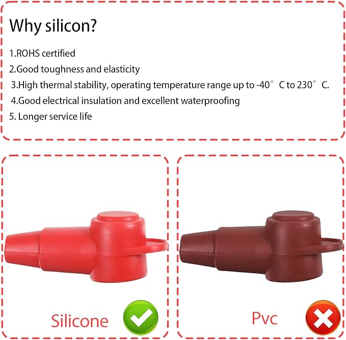 10 Pcs Silicone Battery Terminal Covers, Battery Terminal Protector, Silicone Batteries Cover Cap, Portable Stud Insulator Boot Covers for Car Truck Rv Solar Power Junction Block, Black & Red