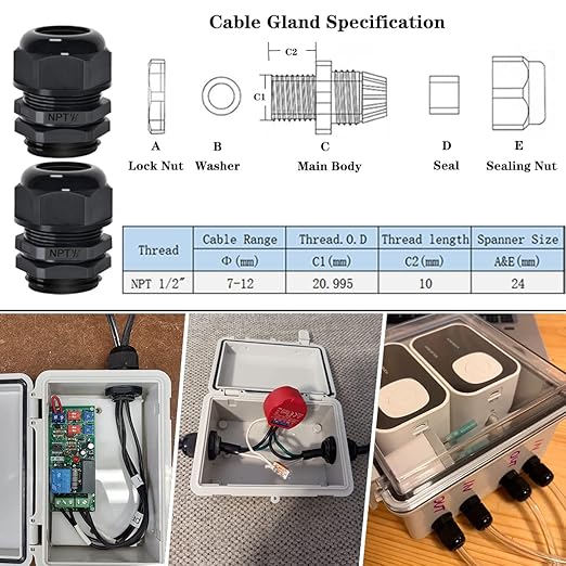 Zulkit Junction Box ABS Plastic Dustproof Waterproof IP65 Electrical Boxes Hinged Shell Outdoor Universal Project Enclosure 8.7 x 6.7 x 4.3 inch (220x170x110 mm)