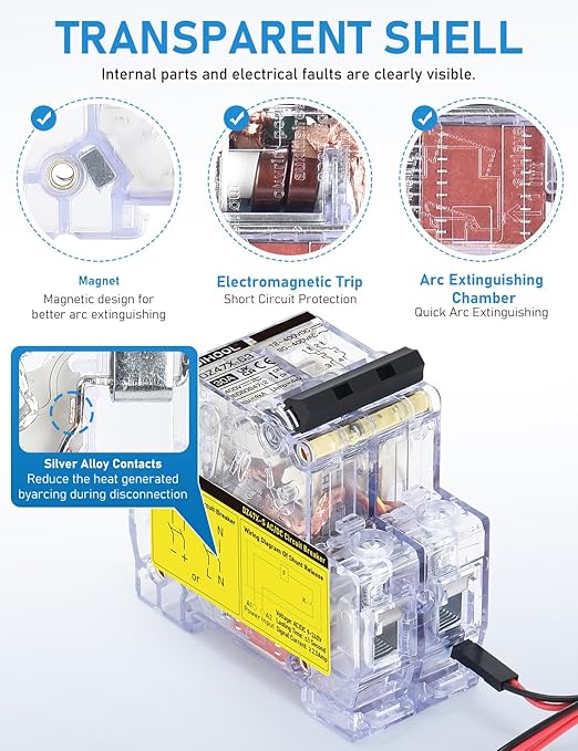 DIHOOL 30A DC Circuit Breaker with Remote Control, 12V-400V DC & 90-400V AC, 2 Pole Miniature Circuit Breaker, DIN Rail Mount Disconnect Switch