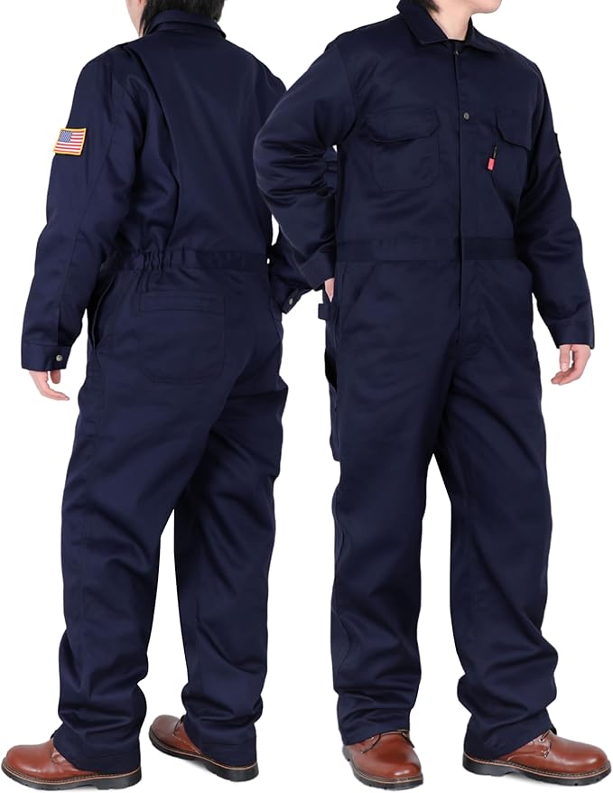 BOCOMAL FR Coveralls Men 7.5oz Cotton Twill Flame Resistant Fire Retardant Work Coverall NFPA 2112 HRC2