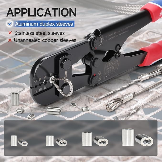 iCrimp Wire Rope Swager, 3/64-inch to 1/8-inch Wire Rope Crimping Tool with Cutter and 375pcs Sleeve Set, Fishing Crimping Tool IWS-1608M & CWR-60