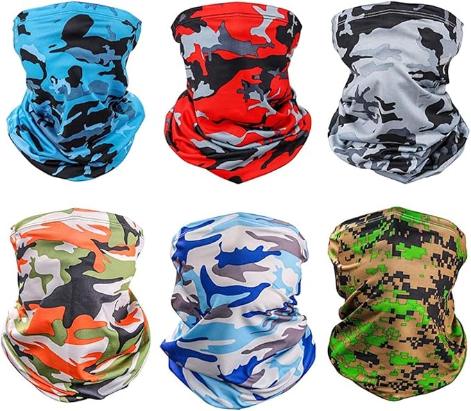 6 Pieces Sun UV Protection Face Mask Neck Gaiter Windproof Scarf Sunscreen Breathable Bandana Balaclava for Sport Outdoor