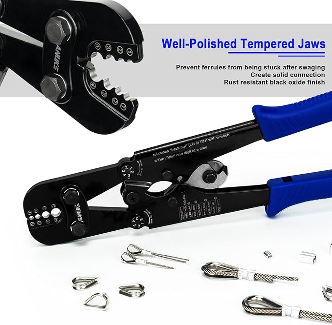 Sanuke Wire Rope Crimping Tool Kit, Professional Wire Rope Crimper and Cutter for Aluminum Oval Sleeves, Double Sleeves, Crimping Loop Sleeves from 3/64-inch to 1/8-inch