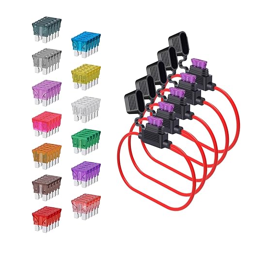 10 Gauge Fuse Holder ATC/ATO, SIM&NAT 5 Packs in-Line Automotive Blade Fuse Holder with 65PCS Standard Car Fuses, 1A 2A 3A 4A 5A 7.5A 10A 15A 20A 25A 30A 35A 40A Automotive Replacement Fuses