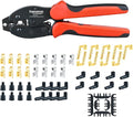 Spark Plug Wire Crimping Tool Kit, Ratchet Spark Plug Crimper for Crimping and Stripping Plug, 26PCS 180 °/90 °/Straight Spark Plug Coil Terminals and 24PCS Terminals Boots