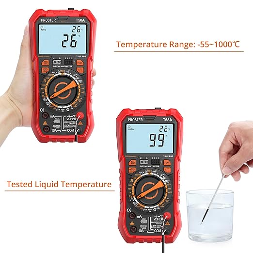 Proster Digital Multimeter TRMS Manual Range Multimeter 9999 Counts NCV Detector DC AC Voltage Current Meter Temperature Capacitance Resistance Diode Continuity HFE Tester LOZ