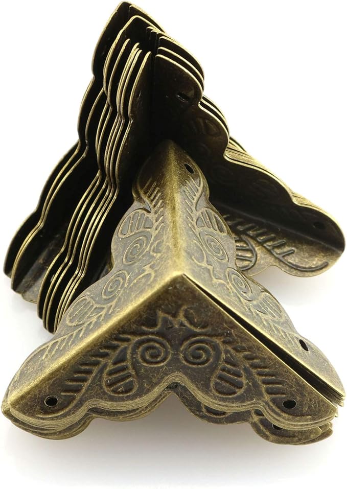Tegg Box Corner Protector 20PCS Antique Brass Triangle Rattan Carved Wood Case Edge Guard