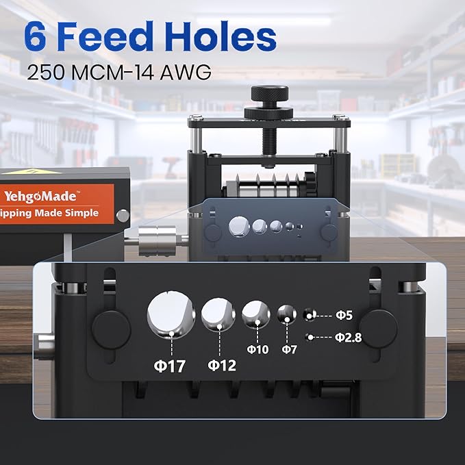 Electric Wire Stripper Machine with Enhanced Motor, High-Efficiency Cable Stripper with 6 Channels and 5 Carbide Blades for Fast Copper Wire Recycling, Compatible with 250 MCM–14 AWG