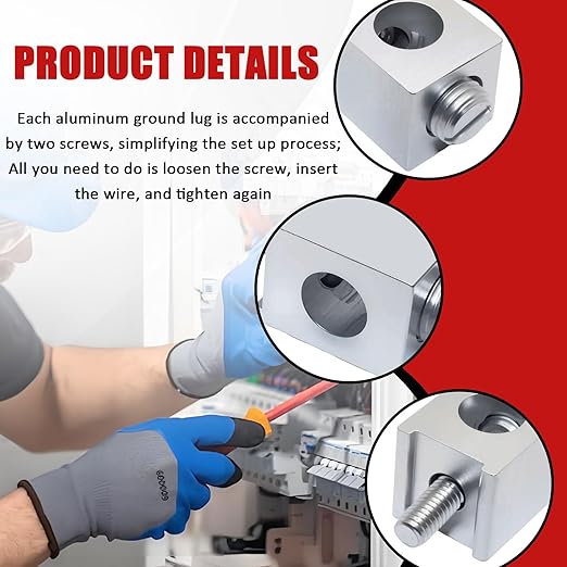 2 Pieces #4-2/0 Neutral Lug Kit Circuit Breaker Ground Lugs Aluminum Grounding Lugs Fit for Electrical Connections