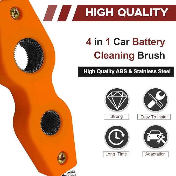 4 in 1 Car Battery Terminal Cleaning Brush, Anti-Rust Auto Battery Cleaner Brush Tool, Universal for Automotive and Marine for Plumbing Installation Soldering Brazing, Car Accessories (Orange)
