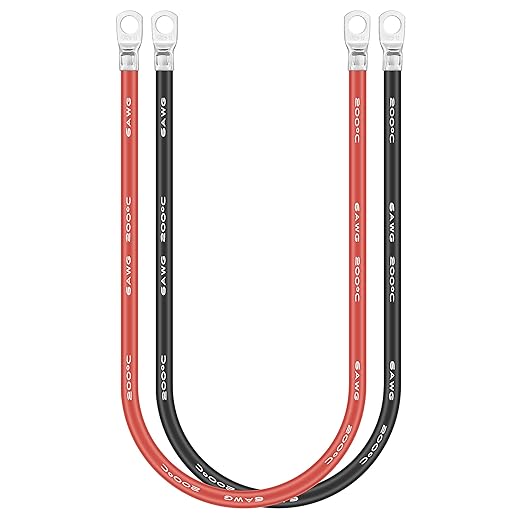 Jtron 20 inch Cable 6 AWG (25-8) Specification red + Black Pure Copper Battery Inverter Cable Solar, Marine lugs can be Used for Battery Switch(Available Current 200A)