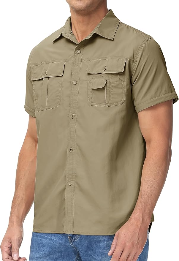 TACVASEN Men's Convertible Long Sleeve Fishing Shirts Lightweight Quick Dry Button Up Tactical Sun Shirts for Safari Hiking