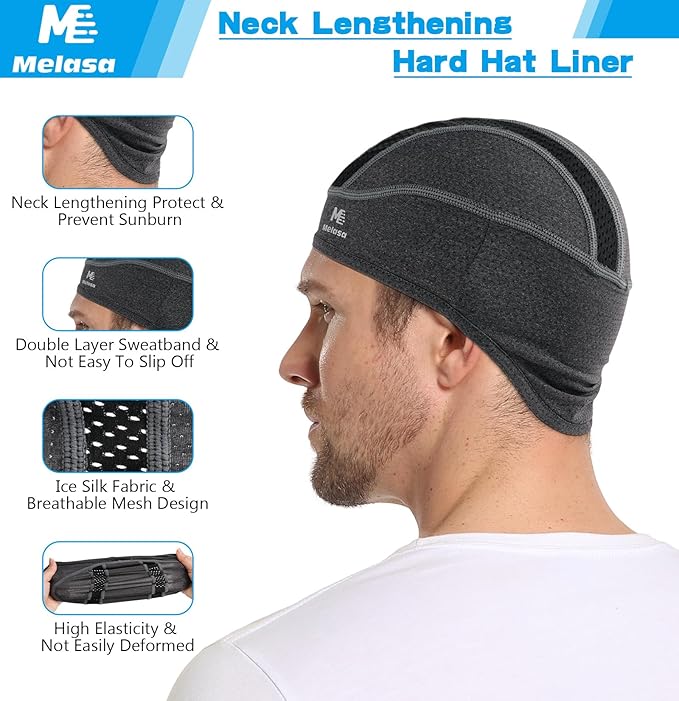 MELASA Skull Cap Cooling Helmet Liner for Hard Hat with Neck Extension Sun Protection Mesh Breathable Sweat Cap for Men Women