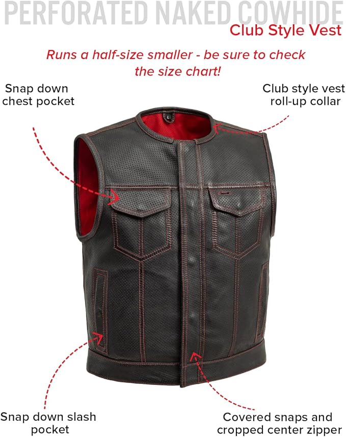 First Mfg Co - Lowside - Mens Motorcycle Biker Riding Canvas, Leather, Twill, Perforated Leather Vest