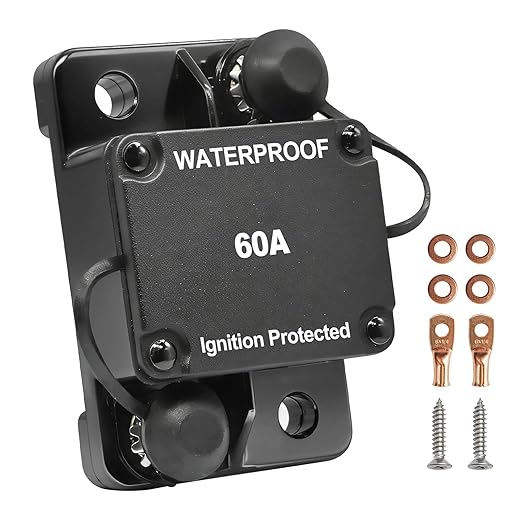 Auto Reset 60Amp Circuit Breaker for Boat Trolling Motor Marine ATV Trailer Vehicles Stereo Audio Electronic Battery Solar System Inline Fuse Waterproof DC 12V-48V (Surface-Mount-Auto Reset)