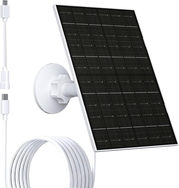 FUTUREZEN Solar Panel for Security Camera, 6W Micro USB & USB-C Solar Charger Compatible with 5V Rechargeable Battery Cameras, IP66 Waterproof, 360° Adjustable Mount, 9.8ft Cable (1 Pack, White)