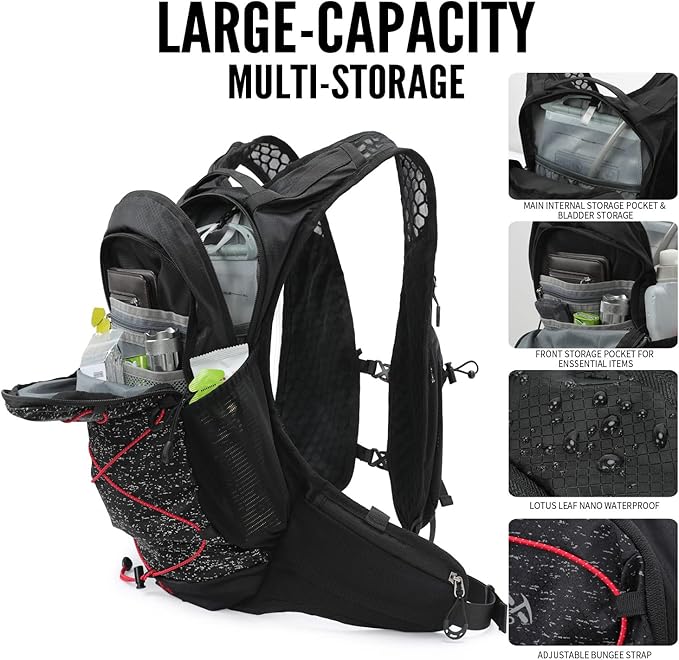 IX INOXTO Hydration Pack Backpack, Lightweight Water Backpack with 2L Hydration Bladder Daypack for Men Women,Running Hydration Vest for Trail Running Hiking Cycling Race Climbing