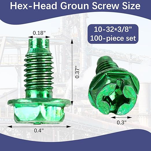 100 PCS Green Ground Screw, Electrical Panel Screw, Ground Screws for Electrical Box, Component Grounding Screws for Metal Outlet Junction Box