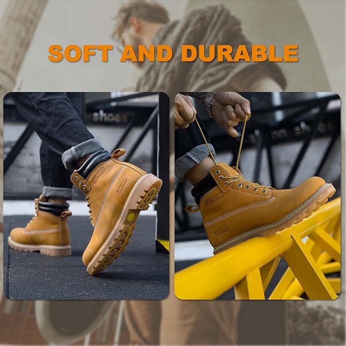 Work Boots for Men Waterproof Soft Toe Non Slip Comfortable Leather Workboots