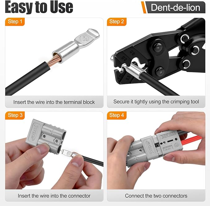 Crimping pliers with connectors and connector dust covers are used as crimping tools for 50 ampere 600V connectors, as well as clamps, terminals, cable connector, and cutting tools (6PCSgrey 6AWG)