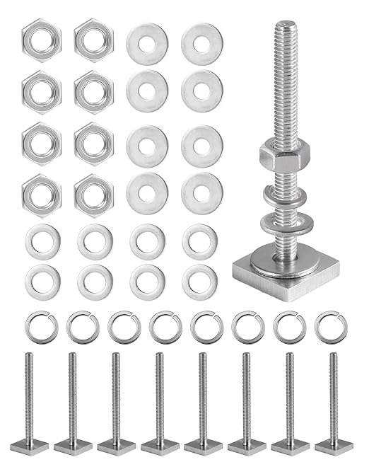 T Slot Bolts for Roof Rack Cross Bars, Platform, Cargo Basket, Stainless Square T Track Bolt Adapter to Secure Bike/Ski/Kayak Rack, Solar Panel, Awning (M6 x 65mm, 4mm Thick)