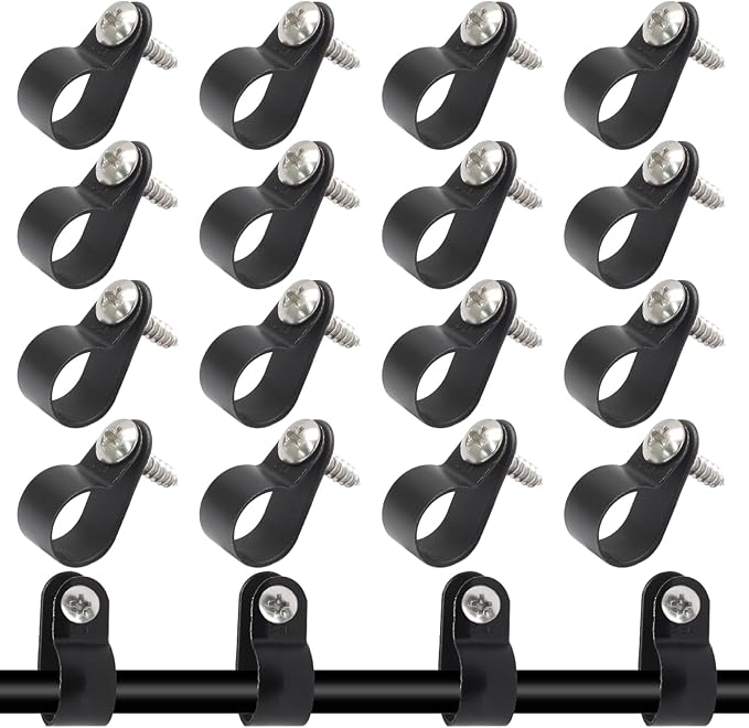 50 Pcs 1/2 Inch Black Nylon Screw Mounting R-type Cable Clip Wire Clamp, 13.2mm Cable Clip Wire Clamp for Wire Management, Stainless Steel Screws Included