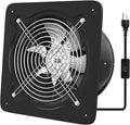 Exhaust Fan Stainless Steel Ventilation Fan with Switch Wall mounted Bathroom fan with check valve for Kitchen, Workshop, Basement (Black, 10 inch)
