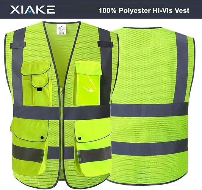 XIAKE 9 Pockets Class 2 High Visibility Reflective Safety Vest for Men Women,Meets ANSI/ISEA Standard