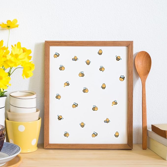 JarThenaAMCS 2400Pcs Mini Bee Sticker Cartoon Honey Bumble Paper Decal Cute Self-Adhesive Sticker for Holiday Summer Planner Reward Envelope Scrapbook DIY Party Supplies, 0.5 in