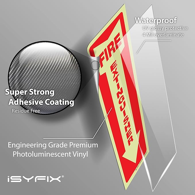 iSYFIX Fire Extinguisher Glow in the Dark Sticker Sign – 12 Pack 4x12 Inch – Premium Self-Adhesive Vinyl, Laminated for Ultimate UV, Weather, Scratch, Water and Fade Resistance, Indoor and Outdoor